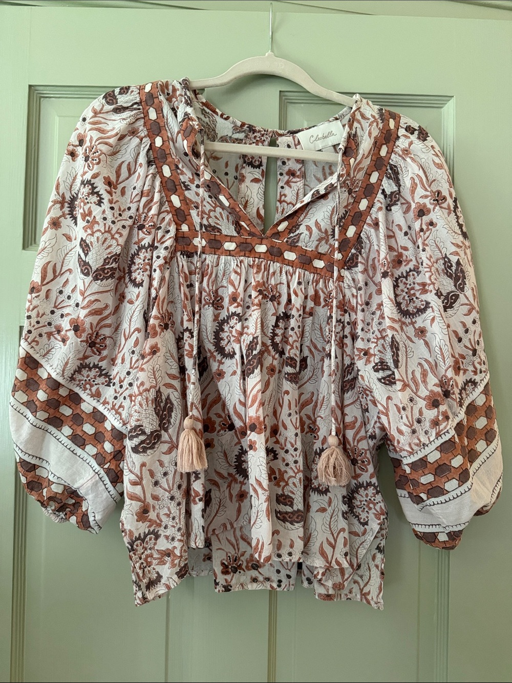 Cleobella Cream and Rust Floral Boho Peasant Blouse